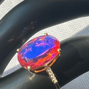 Unique Engagement Ring. Quartz & Diamond 14K Yellow Gold / Size 7